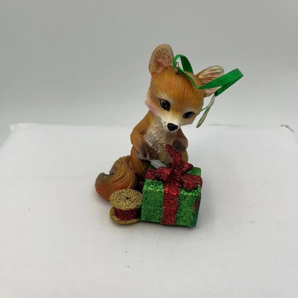 Danbury Mint Baby Animal Fox Ornament Brown Holiday Gift Box Glitter Decor